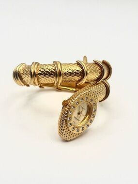 Xanadu Womens Gold Snake Serpentine Wrap Bracelet Watch with Crystal Accents